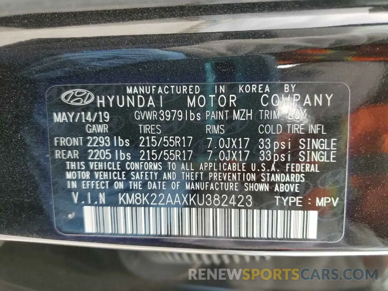15 Photograph of a damaged car KM8K22AAXKU382423 HYUNDAI KONA 2019