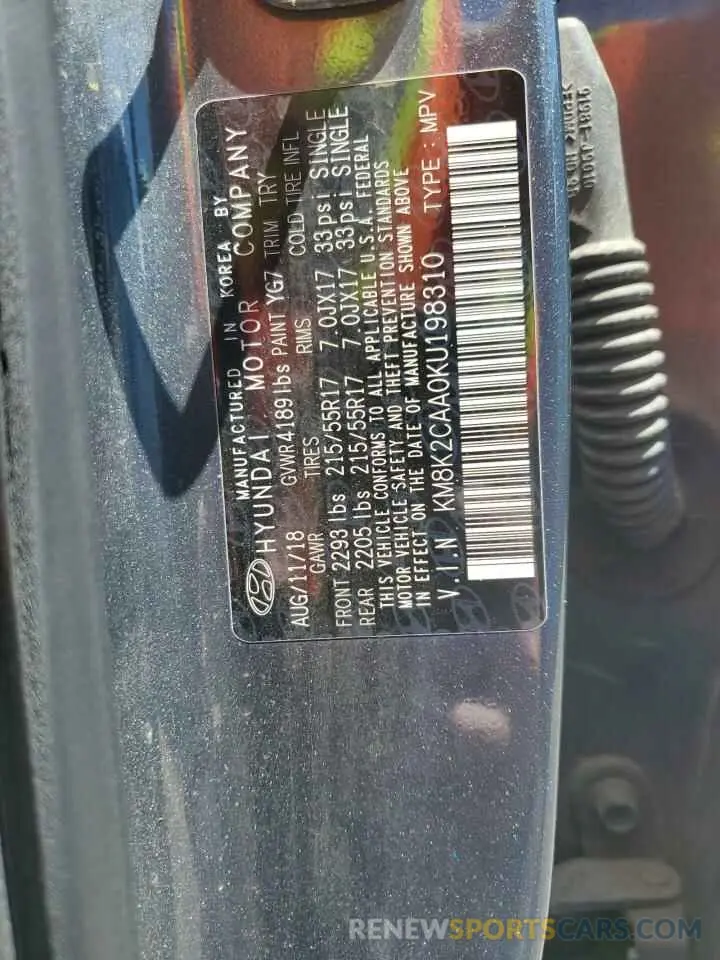 13 Photograph of a damaged car KM8K2CAA0KU198310 HYUNDAI KONA 2019
