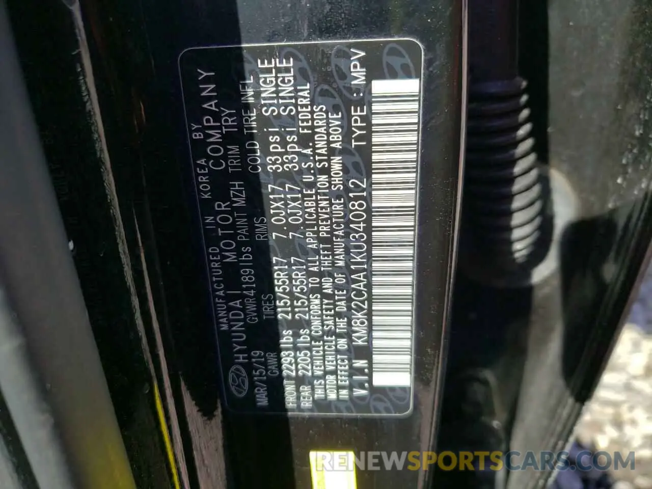 13 Photograph of a damaged car KM8K2CAA1KU340812 HYUNDAI KONA 2019
