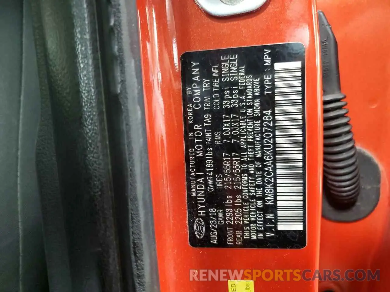 12 Photograph of a damaged car KM8K2CAA6KU207284 HYUNDAI KONA 2019