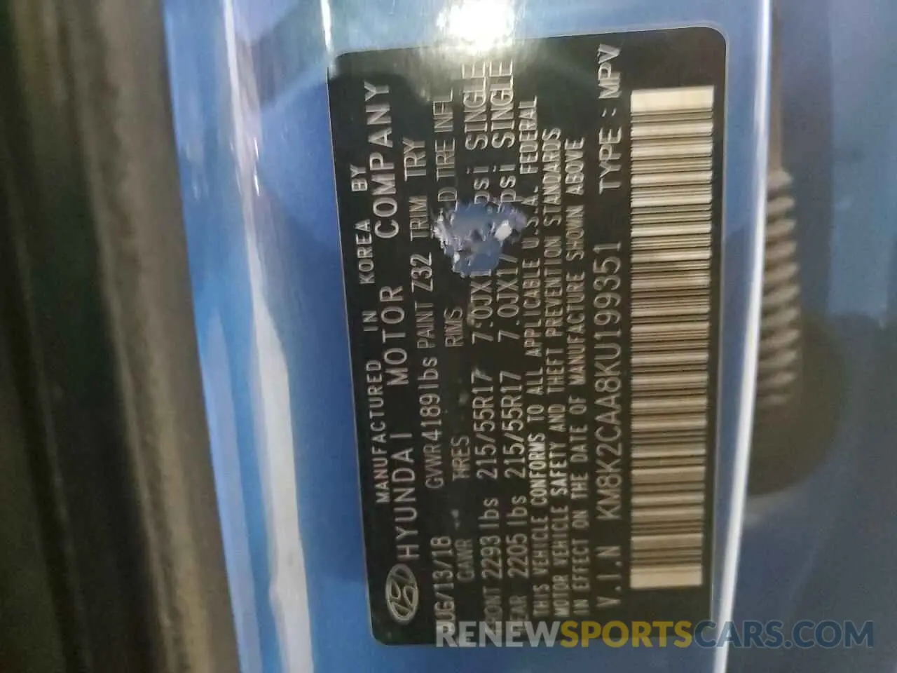 13 Photograph of a damaged car KM8K2CAA8KU199351 HYUNDAI KONA 2019