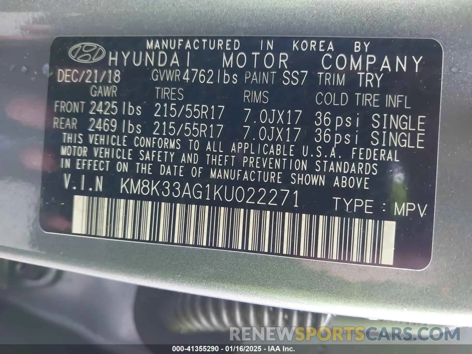 9 Photograph of a damaged car KM8K33AG1KU022271 HYUNDAI KONA 2019