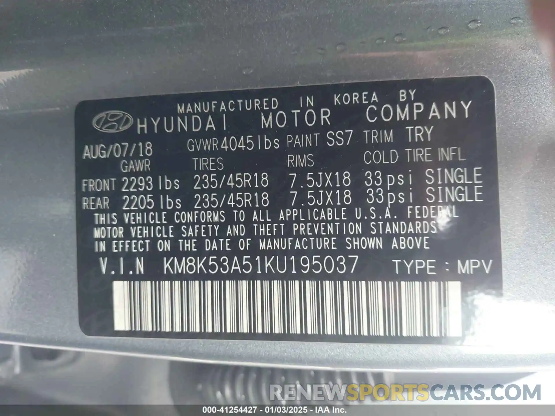 9 Photograph of a damaged car KM8K53A51KU195037 HYUNDAI KONA 2019