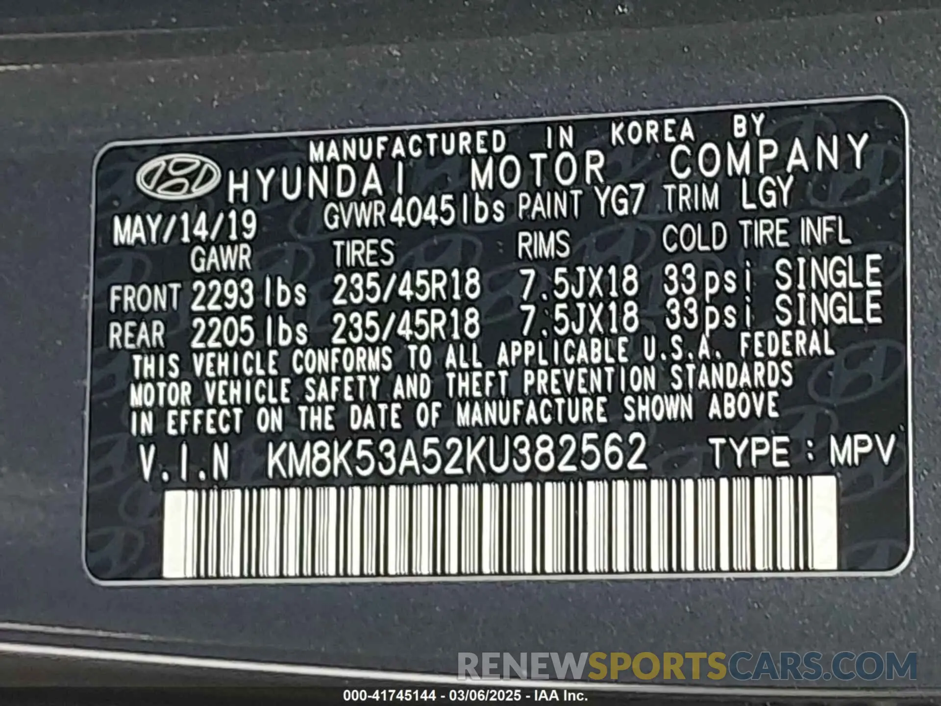 9 Photograph of a damaged car KM8K53A52KU382562 HYUNDAI KONA 2019