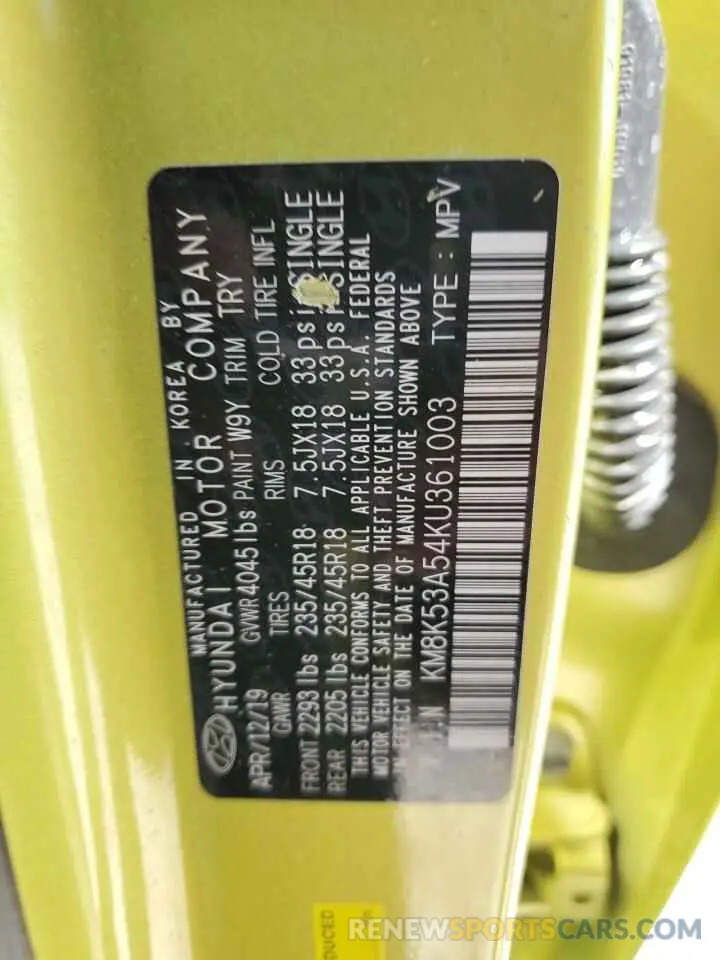 13 Photograph of a damaged car KM8K53A54KU361003 HYUNDAI KONA 2019
