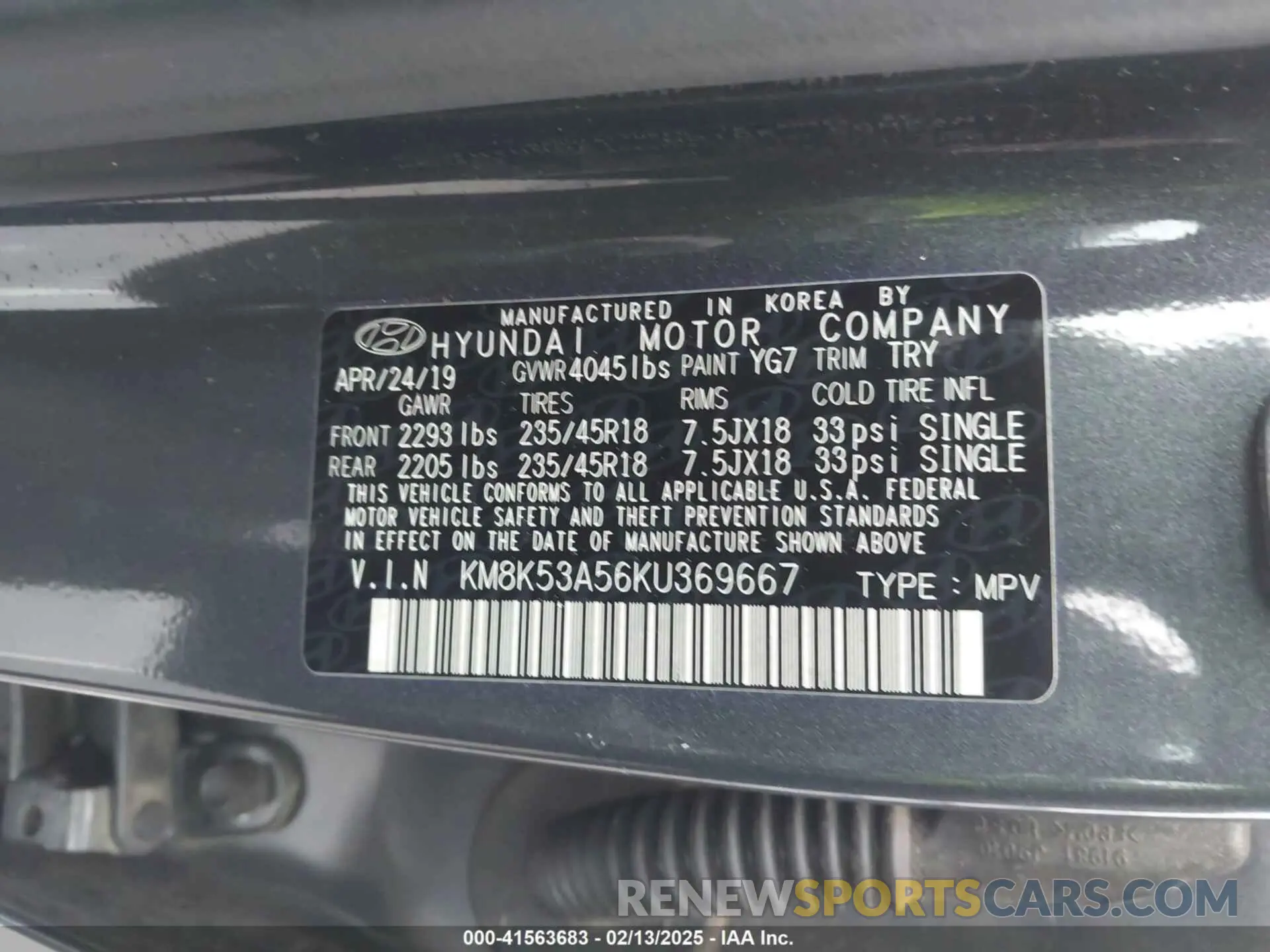9 Photograph of a damaged car KM8K53A56KU369667 HYUNDAI KONA 2019