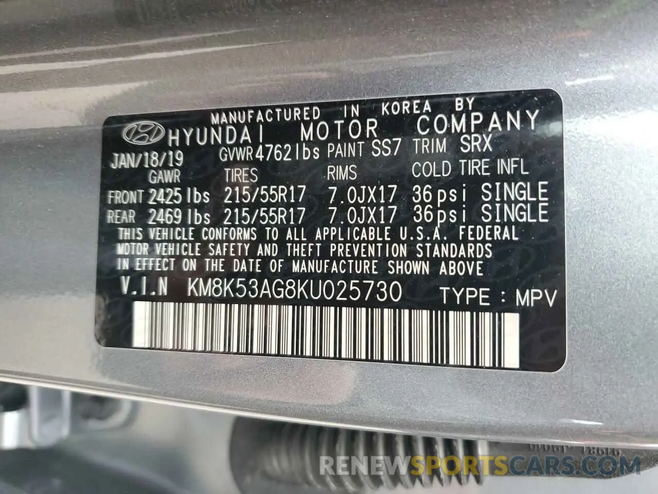 15 Photograph of a damaged car KM8K53AG8KU025730 HYUNDAI KONA 2019
