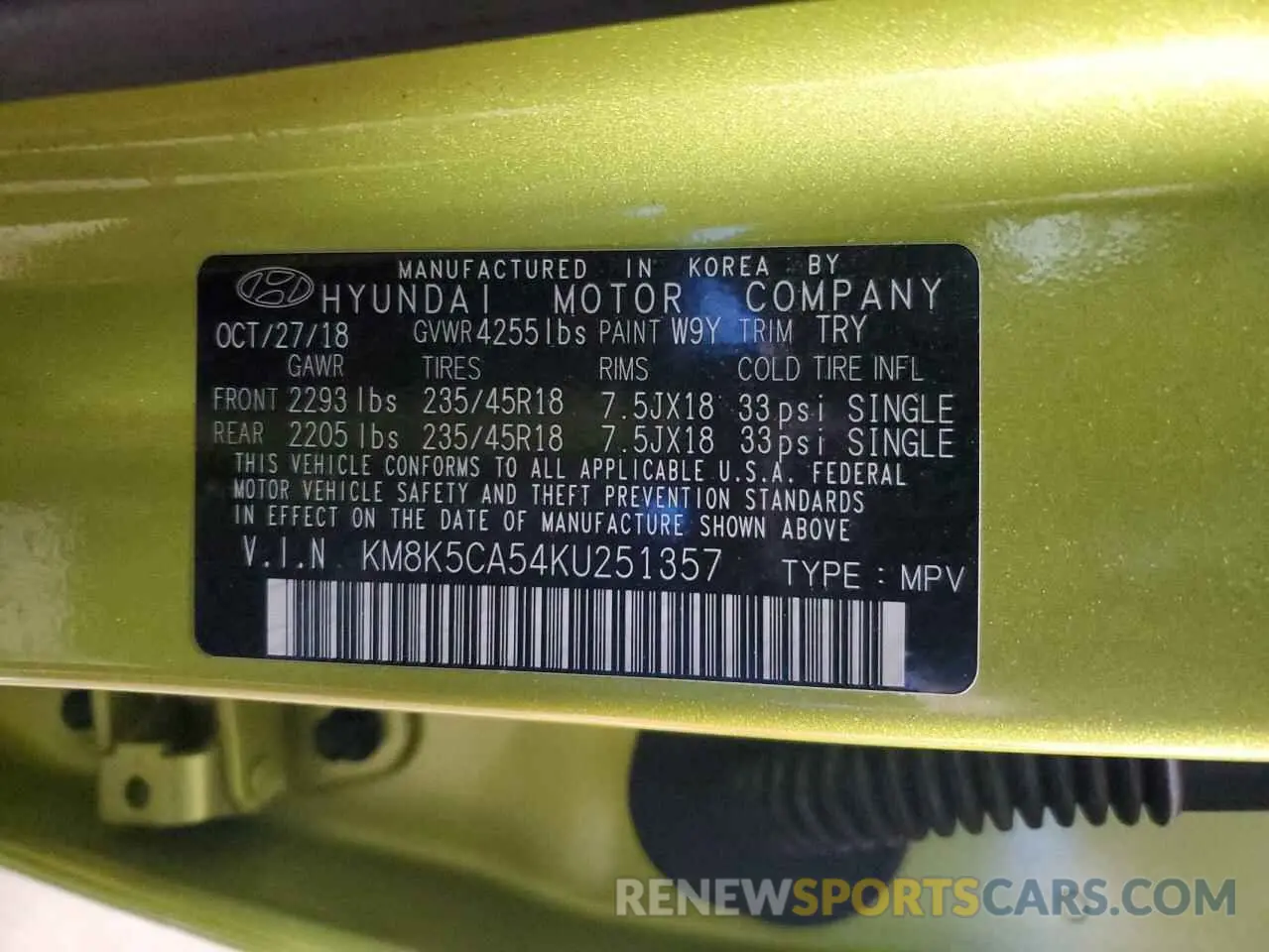 14 Photograph of a damaged car KM8K5CA54KU251357 HYUNDAI KONA 2019