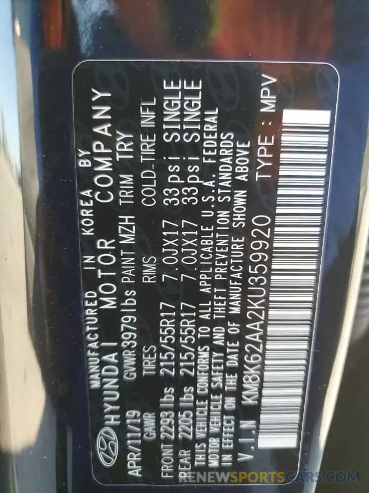 14 Photograph of a damaged car KM8K62AA2KU359920 HYUNDAI KONA 2019