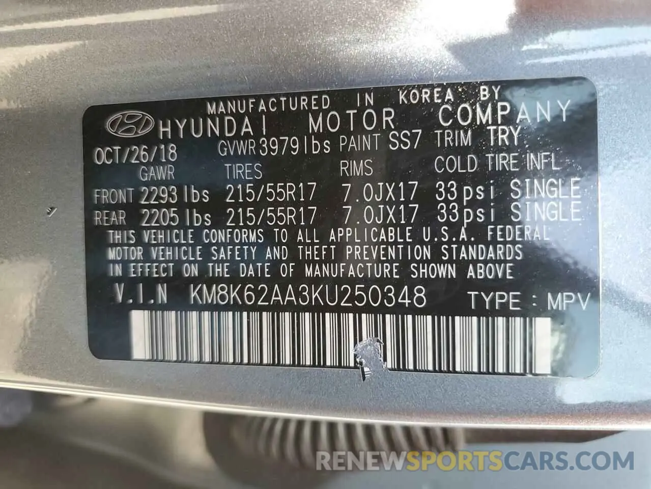 13 Photograph of a damaged car KM8K62AA3KU250348 HYUNDAI KONA 2019