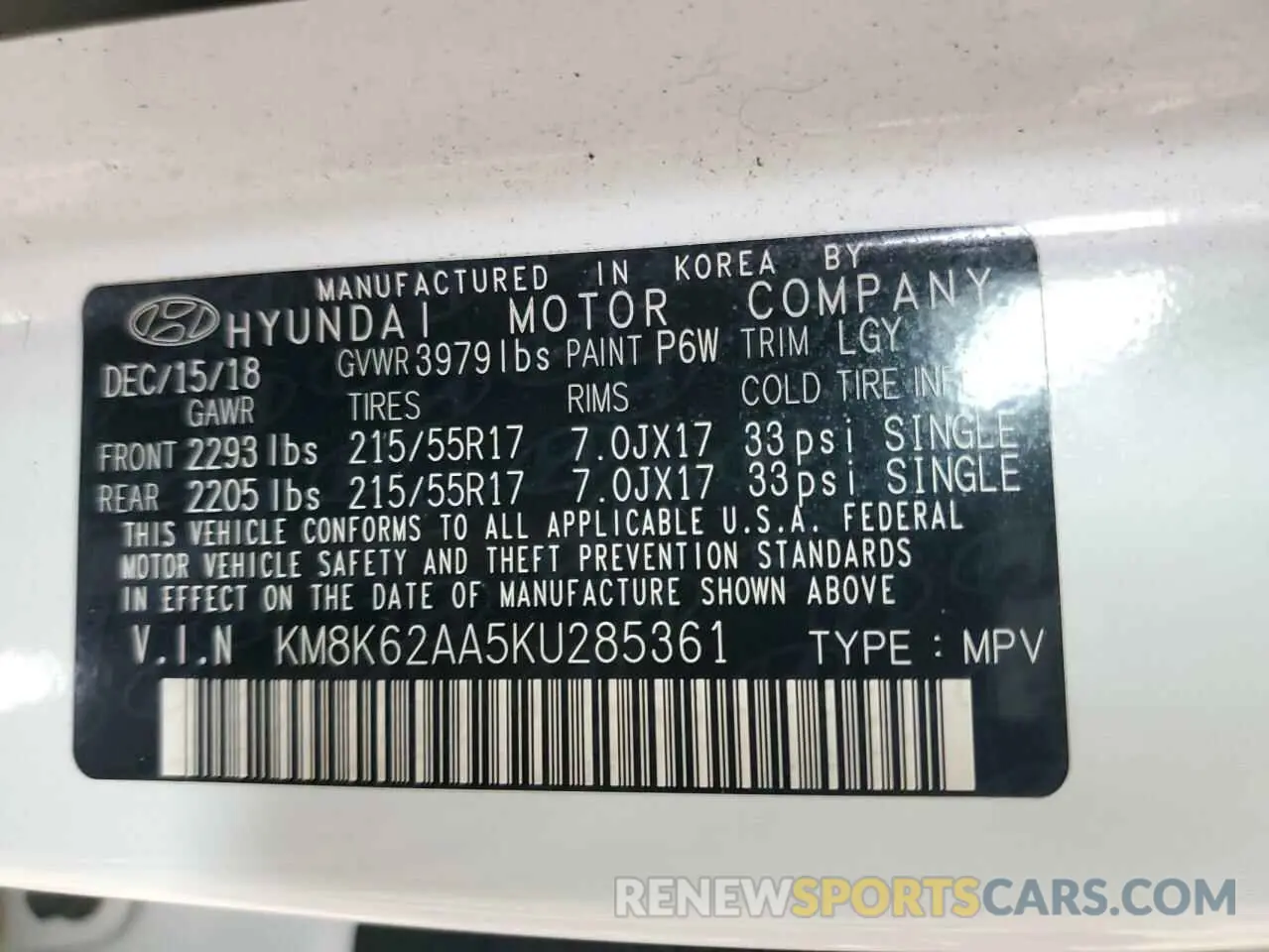 13 Photograph of a damaged car KM8K62AA5KU285361 HYUNDAI KONA 2019