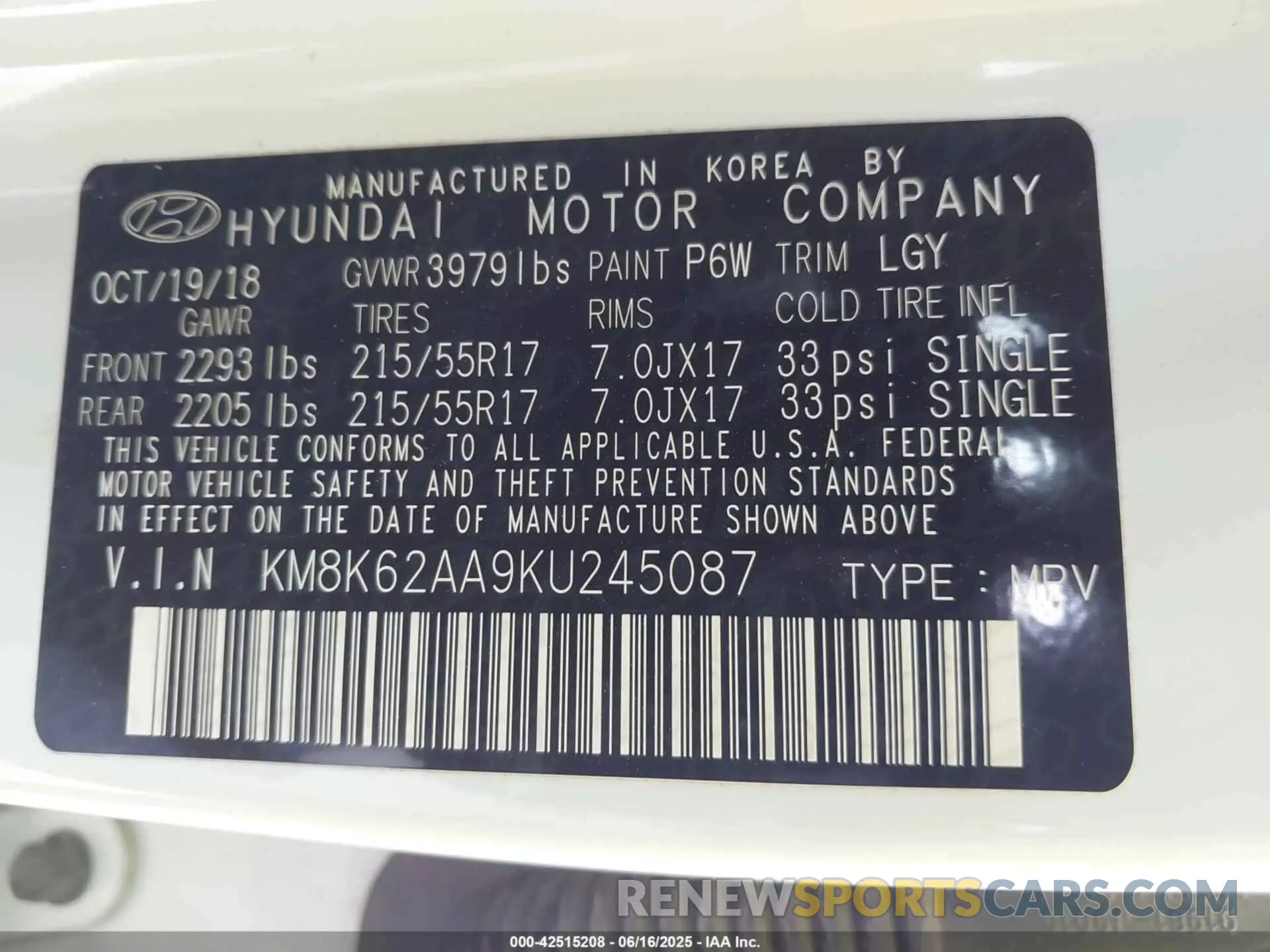 9 Photograph of a damaged car KM8K62AA9KU245087 HYUNDAI KONA 2019
