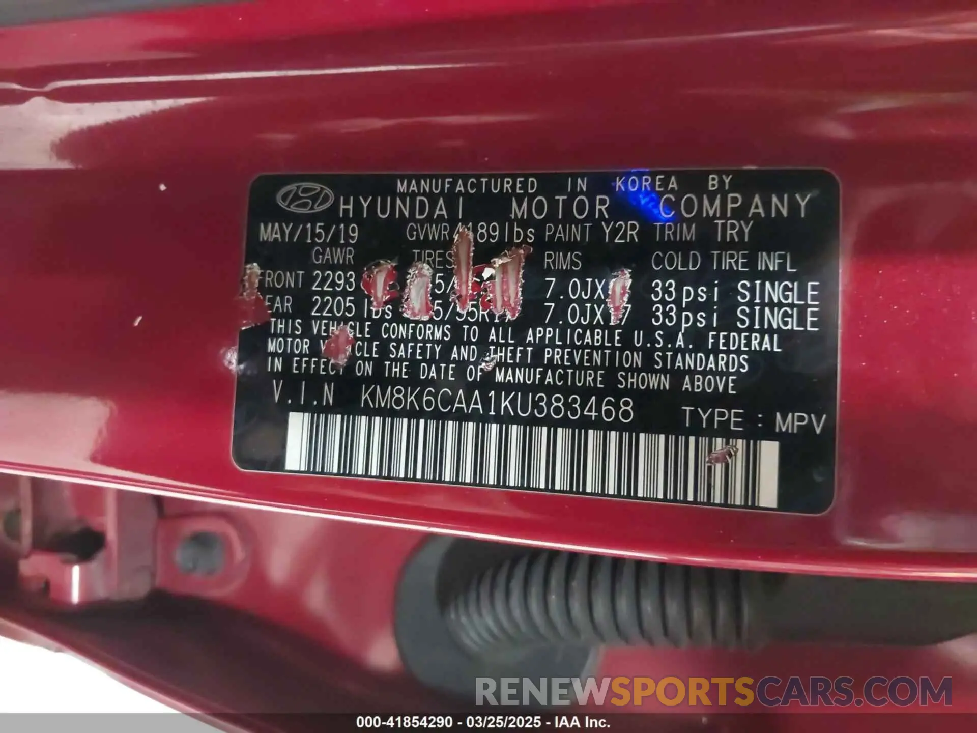 9 Photograph of a damaged car KM8K6CAA1KU383468 HYUNDAI KONA 2019