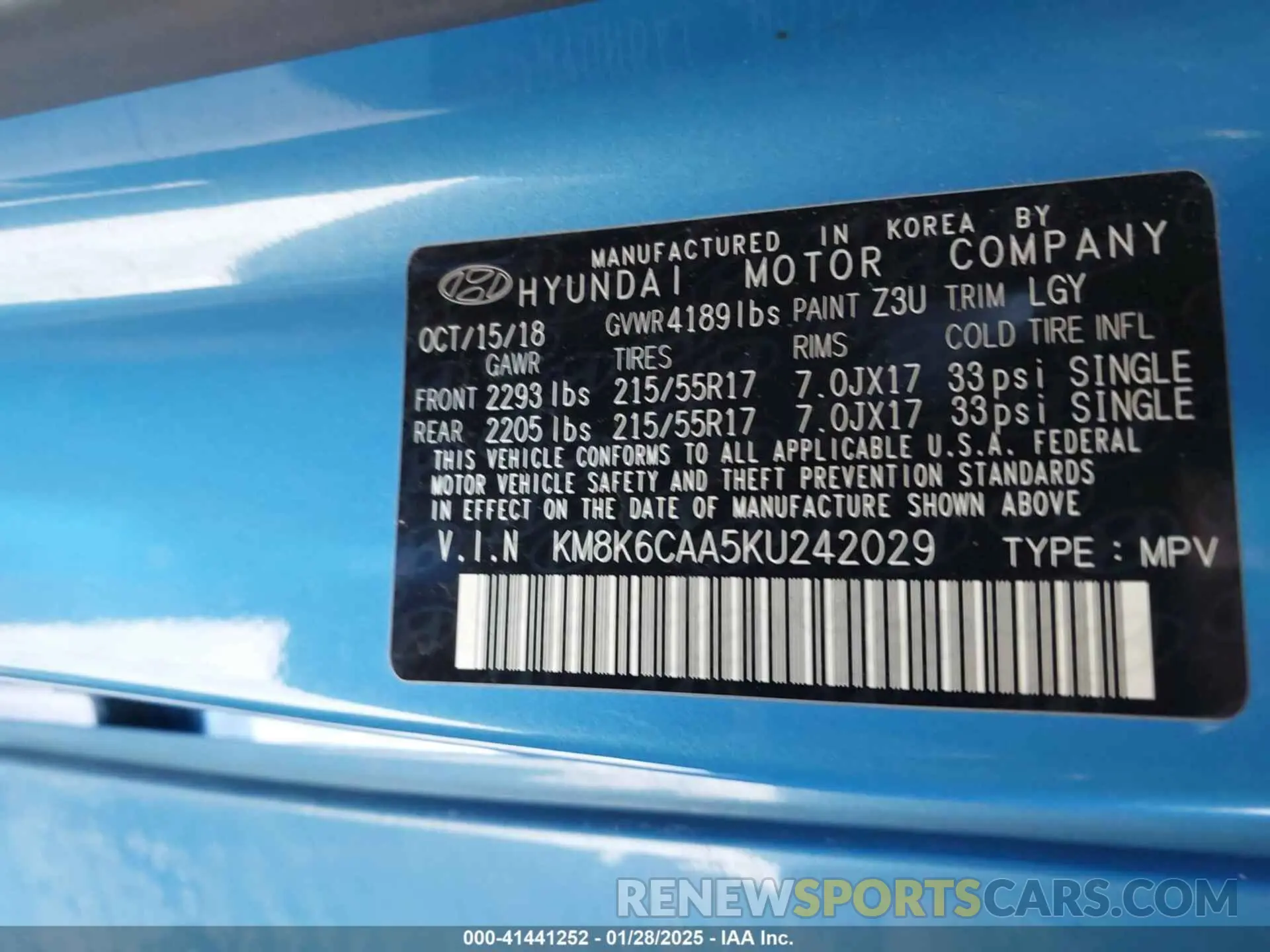 9 Photograph of a damaged car KM8K6CAA5KU242029 HYUNDAI KONA 2019