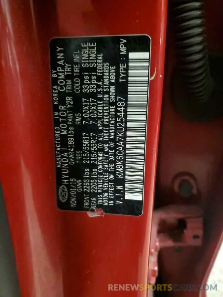 13 Photograph of a damaged car KM8K6CAA7KU254487 HYUNDAI KONA 2019