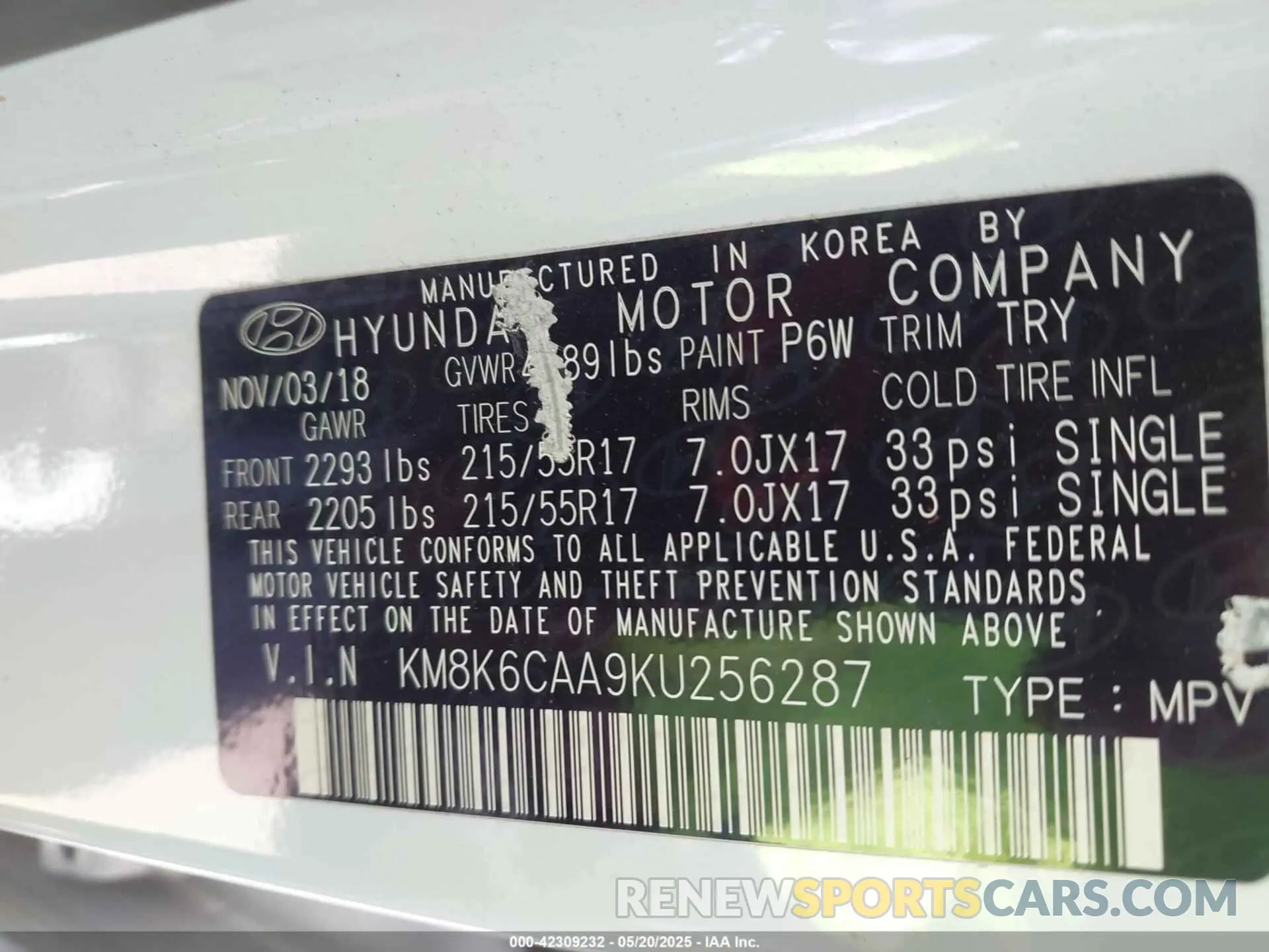 9 Photograph of a damaged car KM8K6CAA9KU256287 HYUNDAI KONA 2019