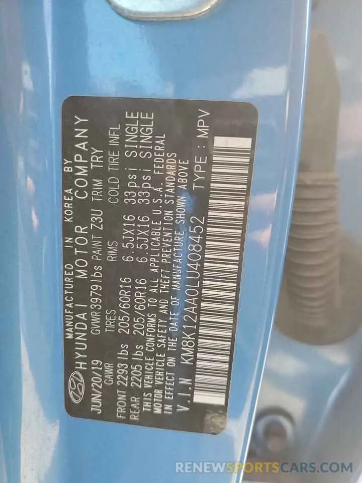 14 Photograph of a damaged car KM8K12AA0LU408452 HYUNDAI KONA 2020