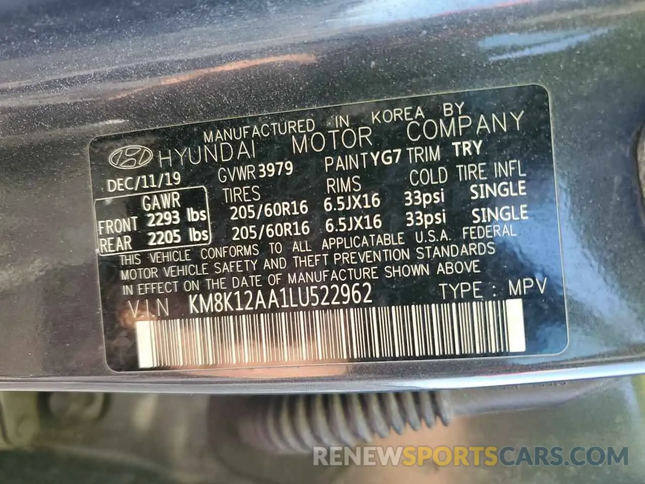 14 Photograph of a damaged car KM8K12AA1LU522962 HYUNDAI KONA 2020