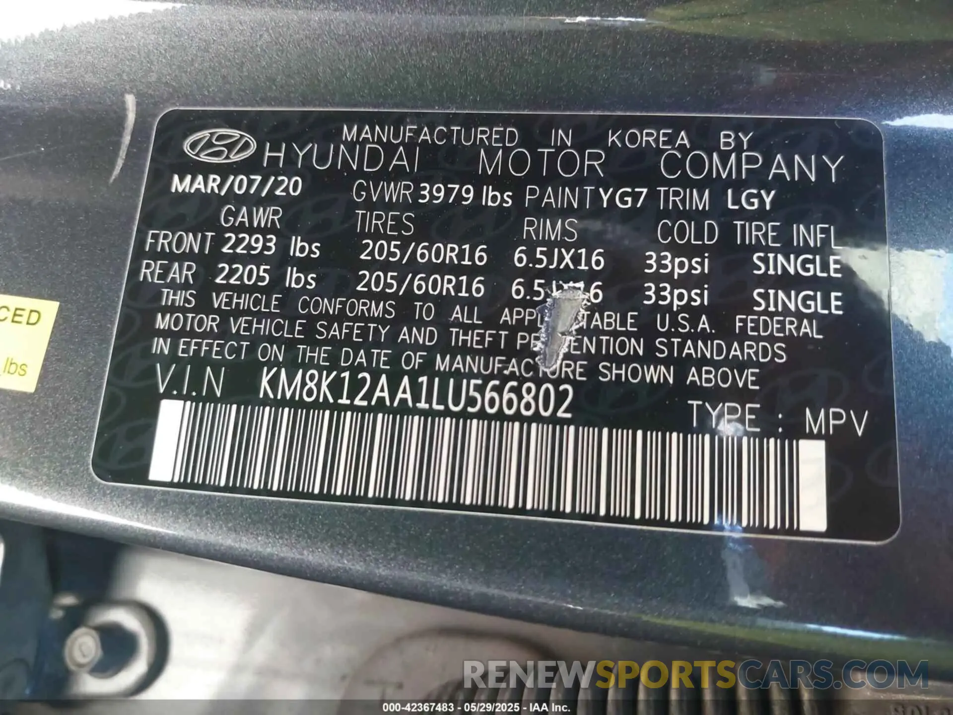 9 Photograph of a damaged car KM8K12AA1LU566802 HYUNDAI KONA 2020