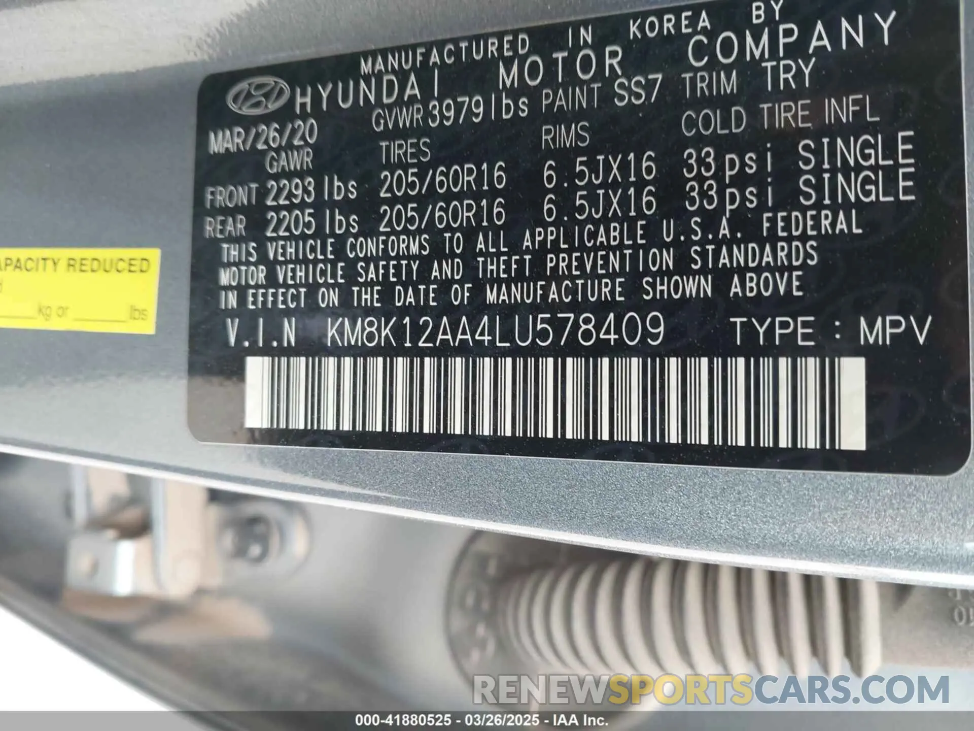 9 Photograph of a damaged car KM8K12AA4LU578409 HYUNDAI KONA 2020