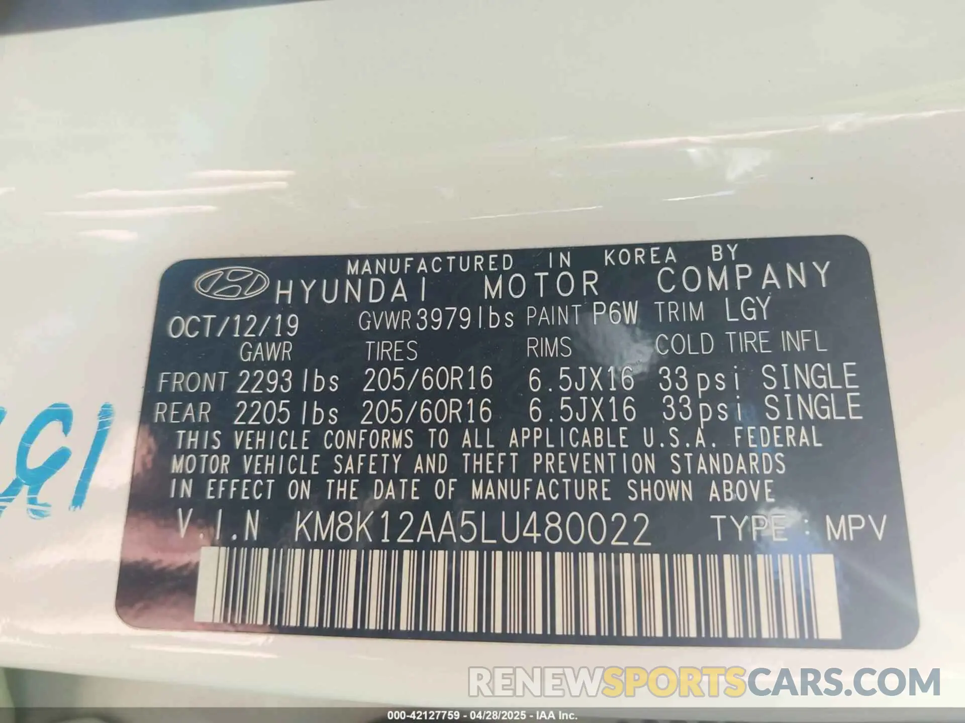 9 Photograph of a damaged car KM8K12AA5LU480022 HYUNDAI KONA 2020