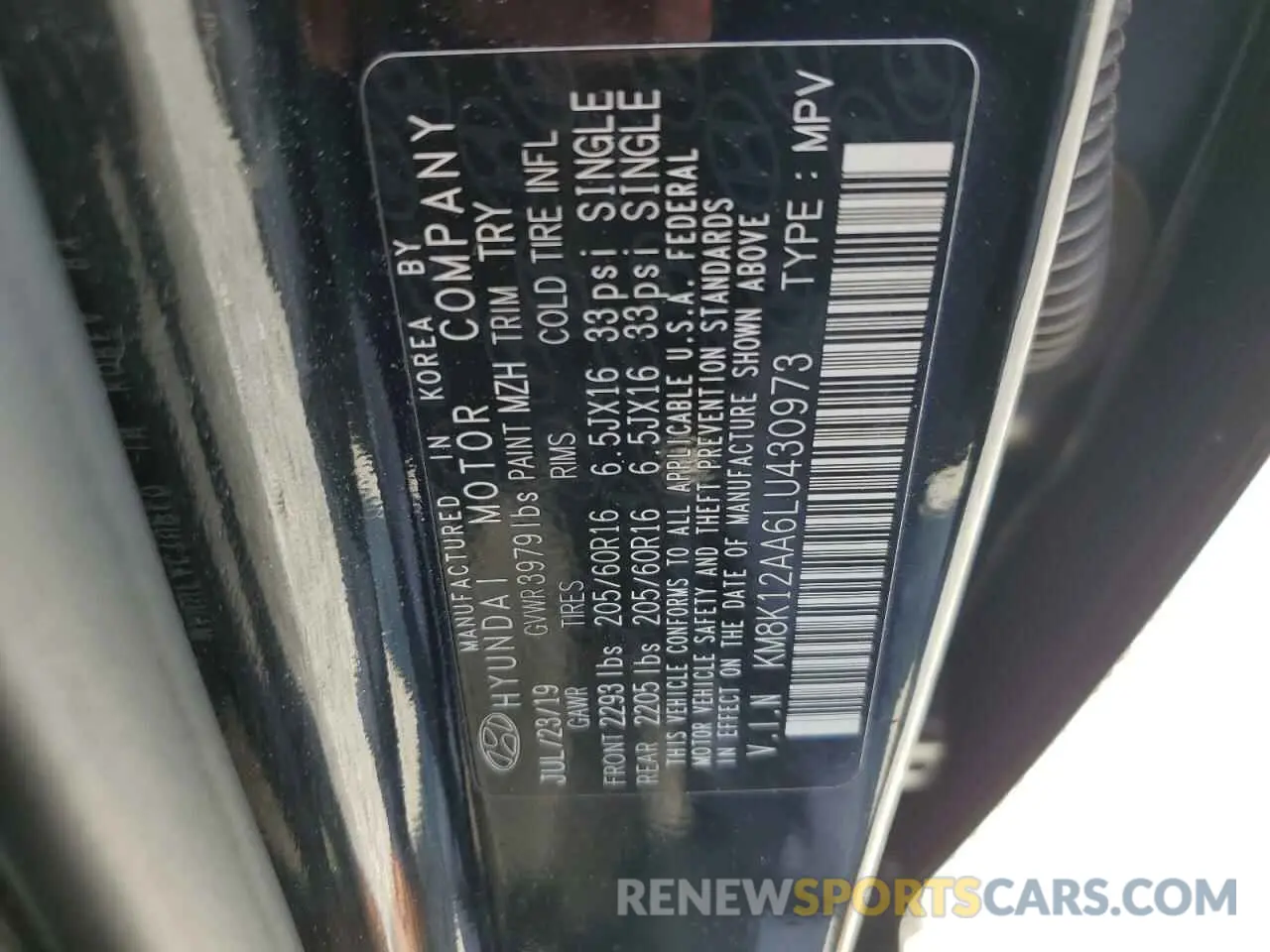 12 Photograph of a damaged car KM8K12AA6LU430973 HYUNDAI KONA 2020