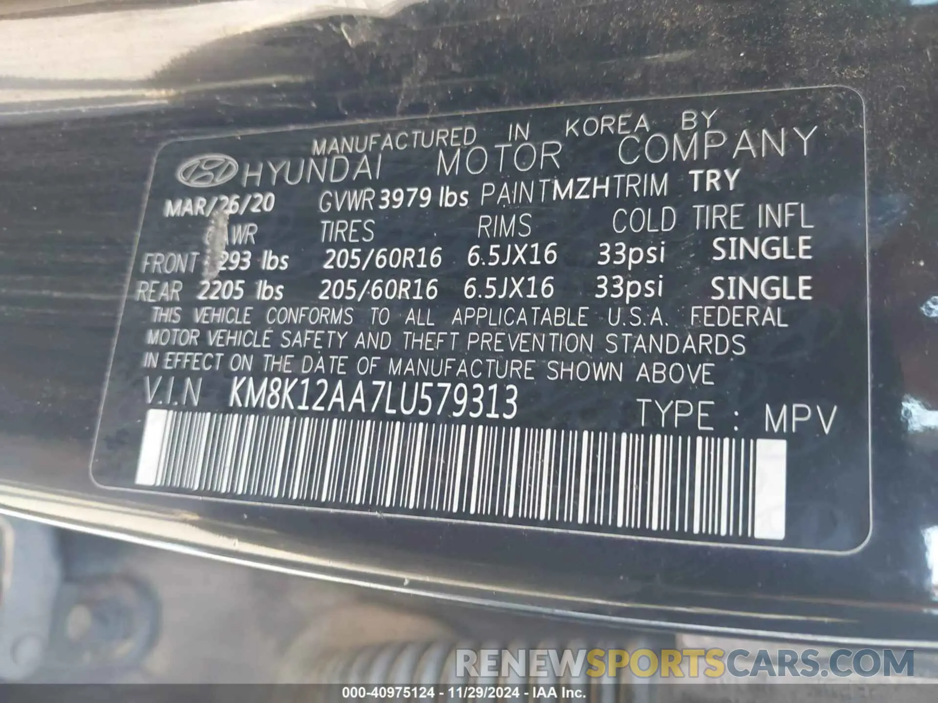 9 Photograph of a damaged car KM8K12AA7LU579313 HYUNDAI KONA 2020