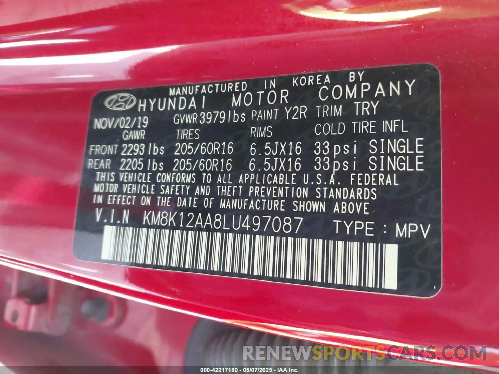 9 Photograph of a damaged car KM8K12AA8LU497087 HYUNDAI KONA 2020