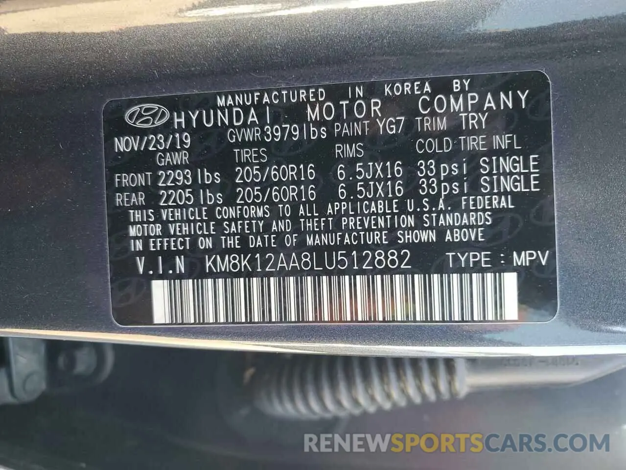 12 Photograph of a damaged car KM8K12AA8LU512882 HYUNDAI KONA 2020