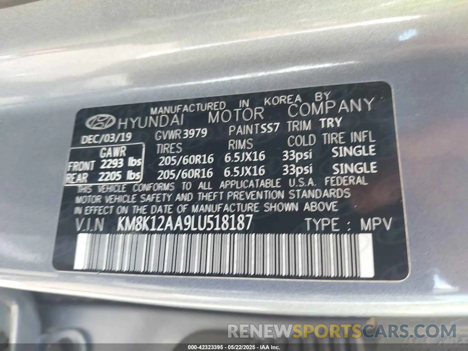 9 Photograph of a damaged car KM8K12AA9LU518187 HYUNDAI KONA 2020
