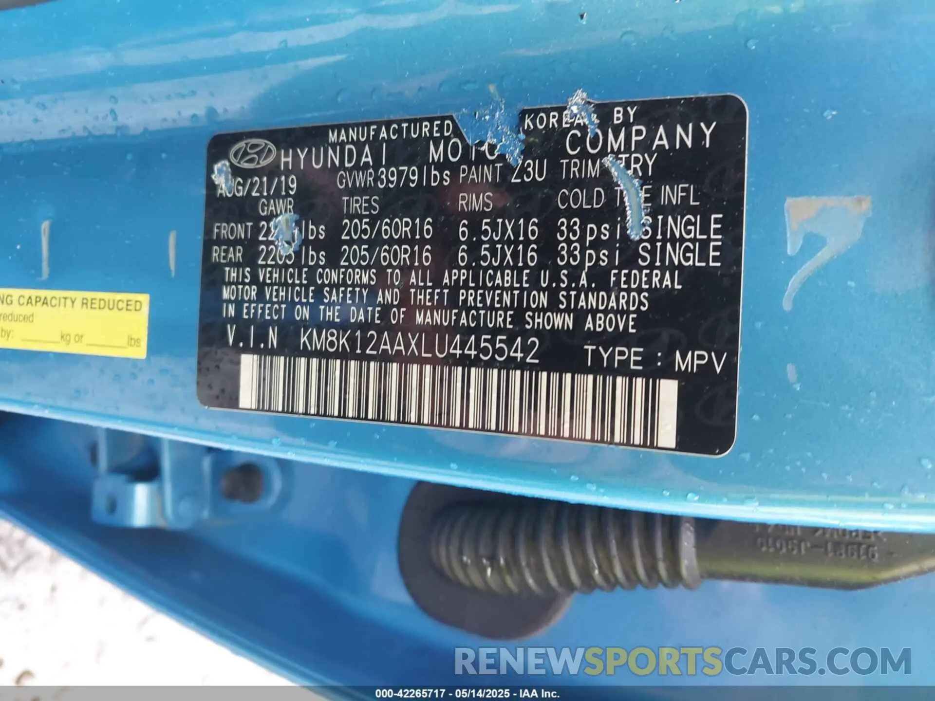 9 Photograph of a damaged car KM8K12AAXLU445542 HYUNDAI KONA 2020