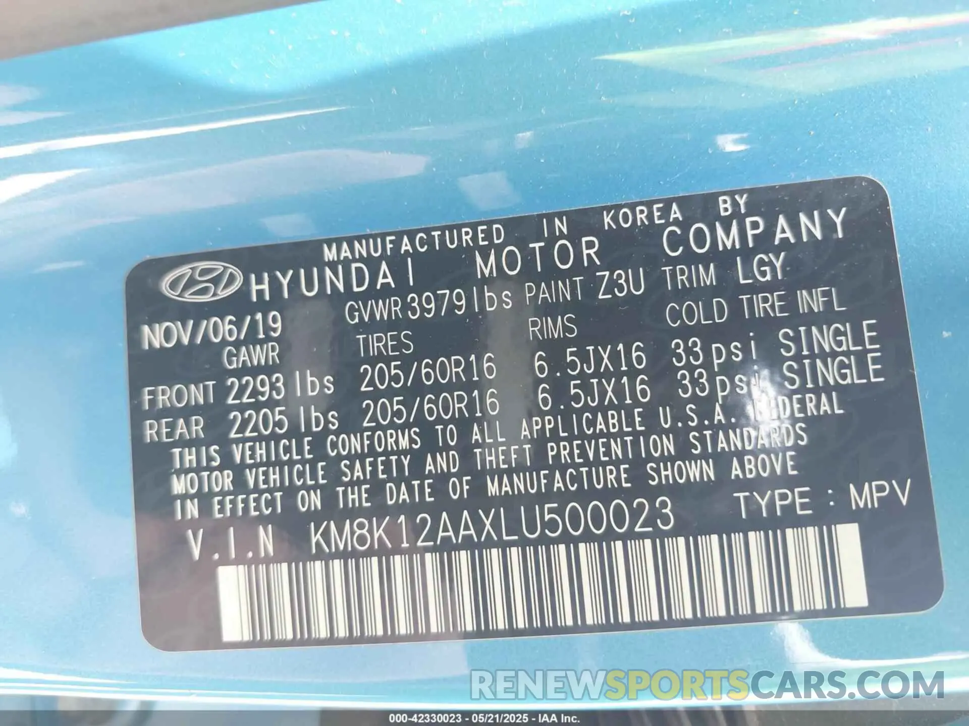 9 Photograph of a damaged car KM8K12AAXLU500023 HYUNDAI KONA 2020