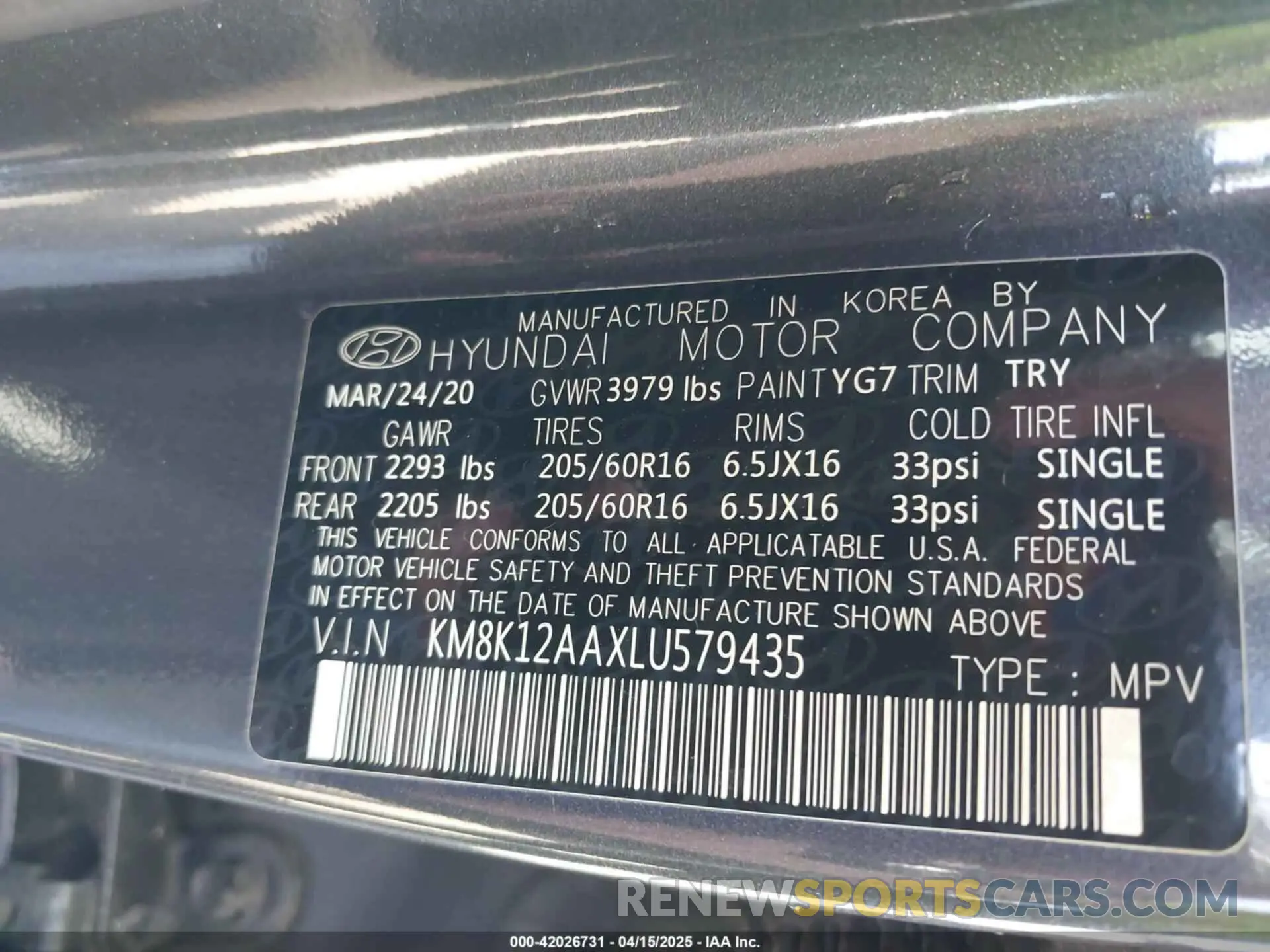 9 Photograph of a damaged car KM8K12AAXLU579435 HYUNDAI KONA 2020