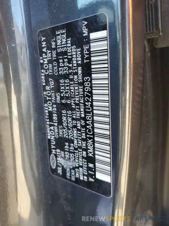 14 Photograph of a damaged car KM8K1CAA8LU427983 HYUNDAI KONA 2020