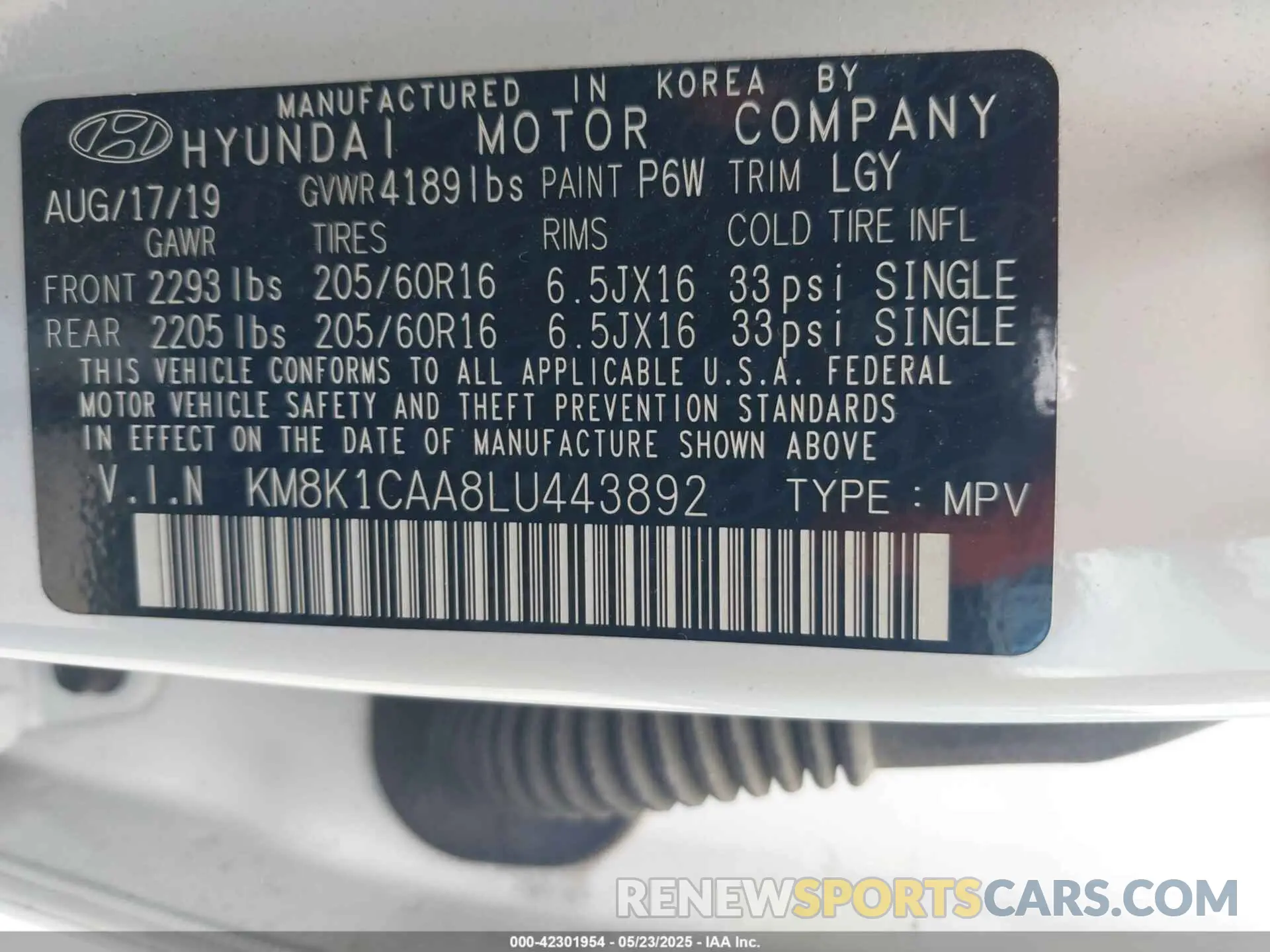 9 Photograph of a damaged car KM8K1CAA8LU443892 HYUNDAI KONA 2020