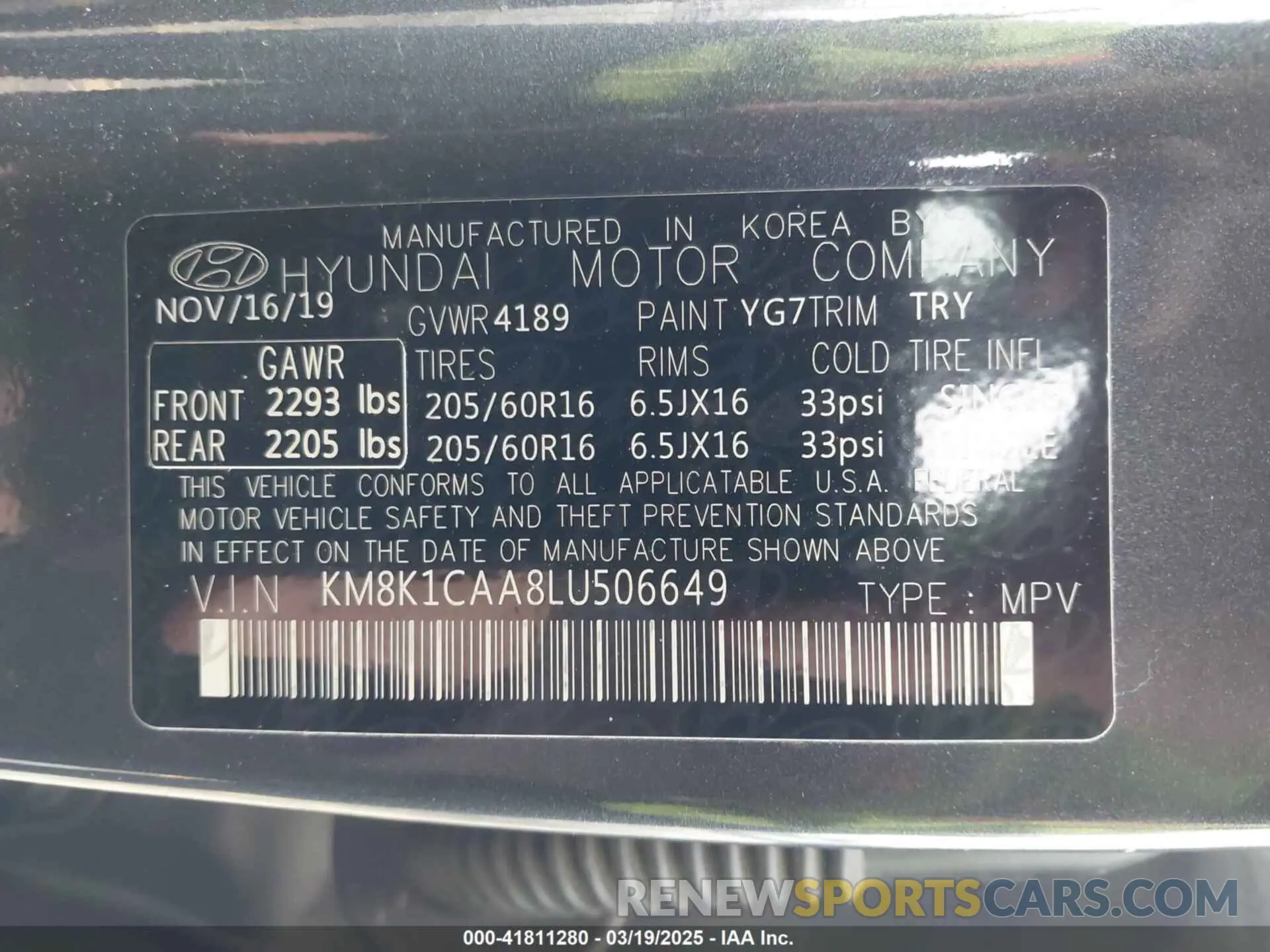 9 Photograph of a damaged car KM8K1CAA8LU506649 HYUNDAI KONA 2020