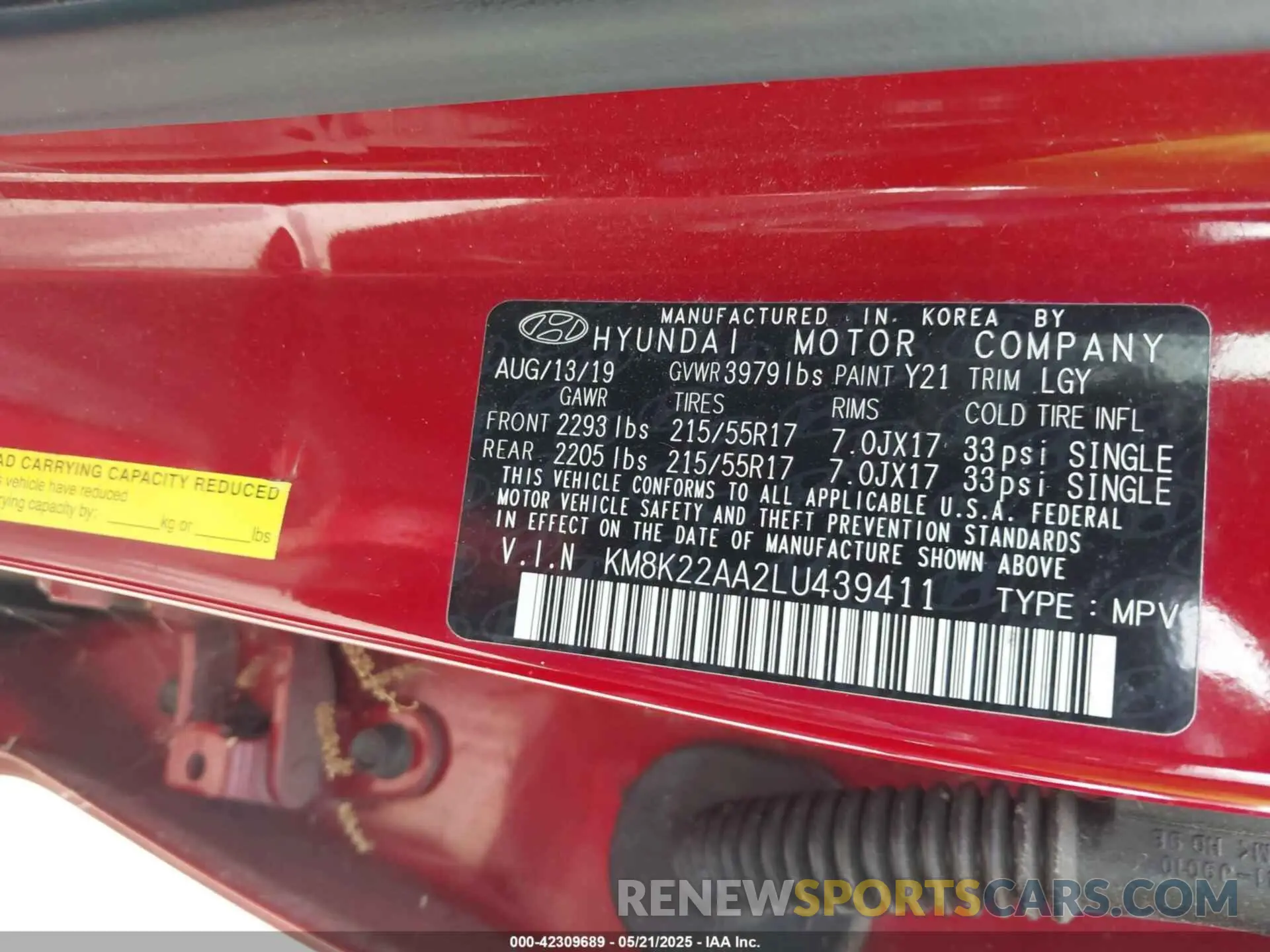 9 Photograph of a damaged car KM8K22AA2LU439411 HYUNDAI KONA 2020