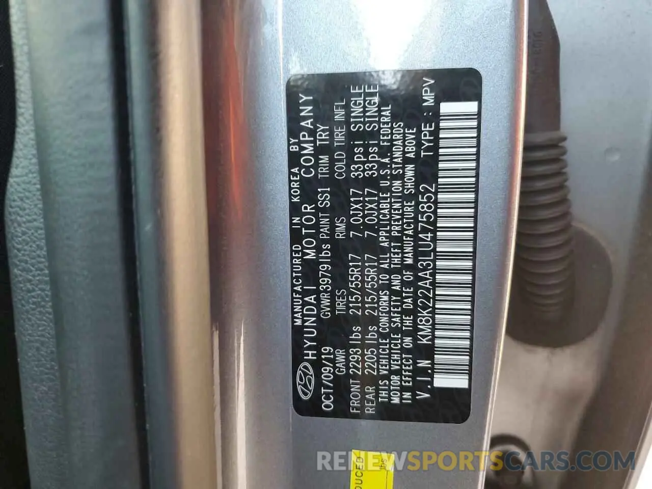 13 Photograph of a damaged car KM8K22AA3LU475852 HYUNDAI KONA 2020