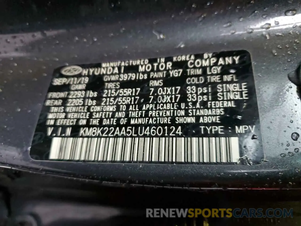 13 Photograph of a damaged car KM8K22AA5LU460124 HYUNDAI KONA 2020