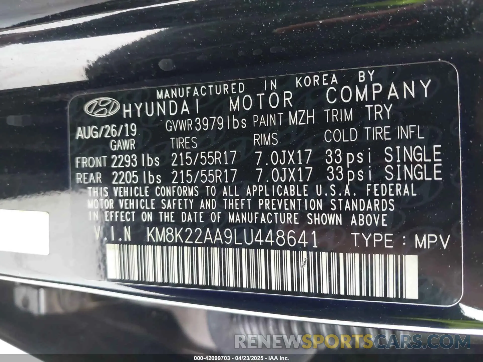 9 Photograph of a damaged car KM8K22AA9LU448641 HYUNDAI KONA 2020