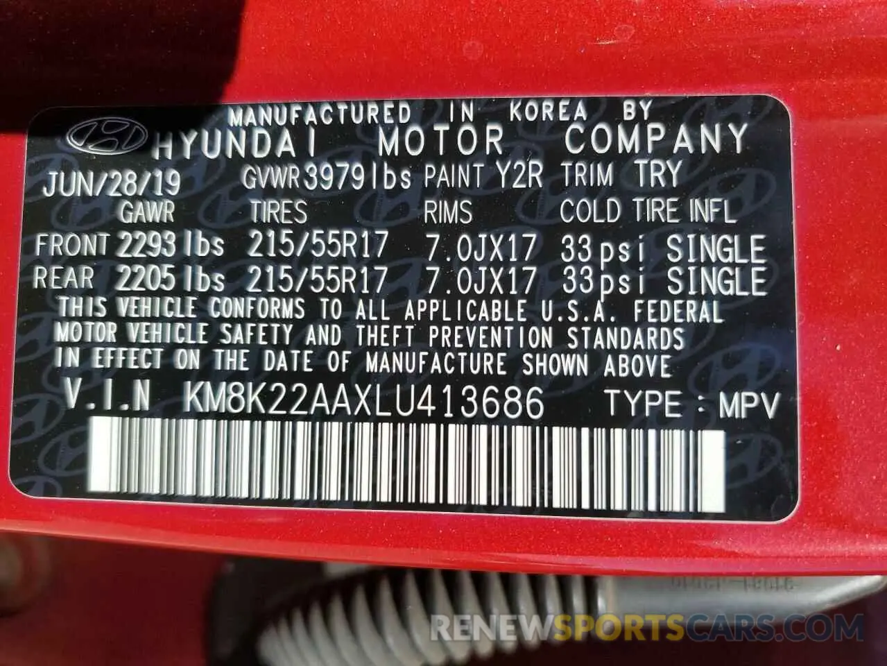 13 Photograph of a damaged car KM8K22AAXLU413686 HYUNDAI KONA 2020