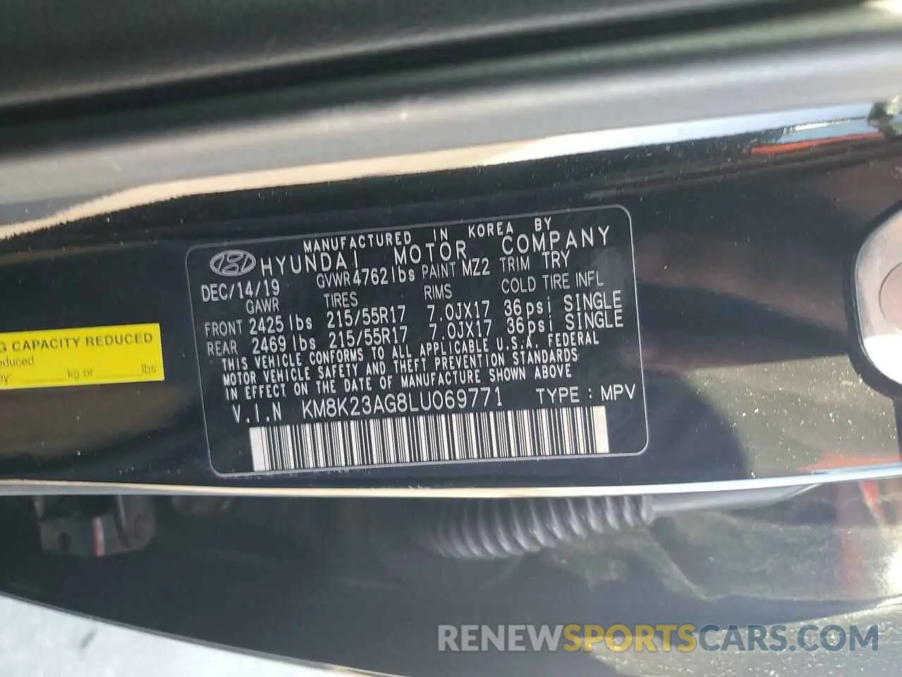 13 Photograph of a damaged car KM8K23AG8LU069771 HYUNDAI KONA 2020