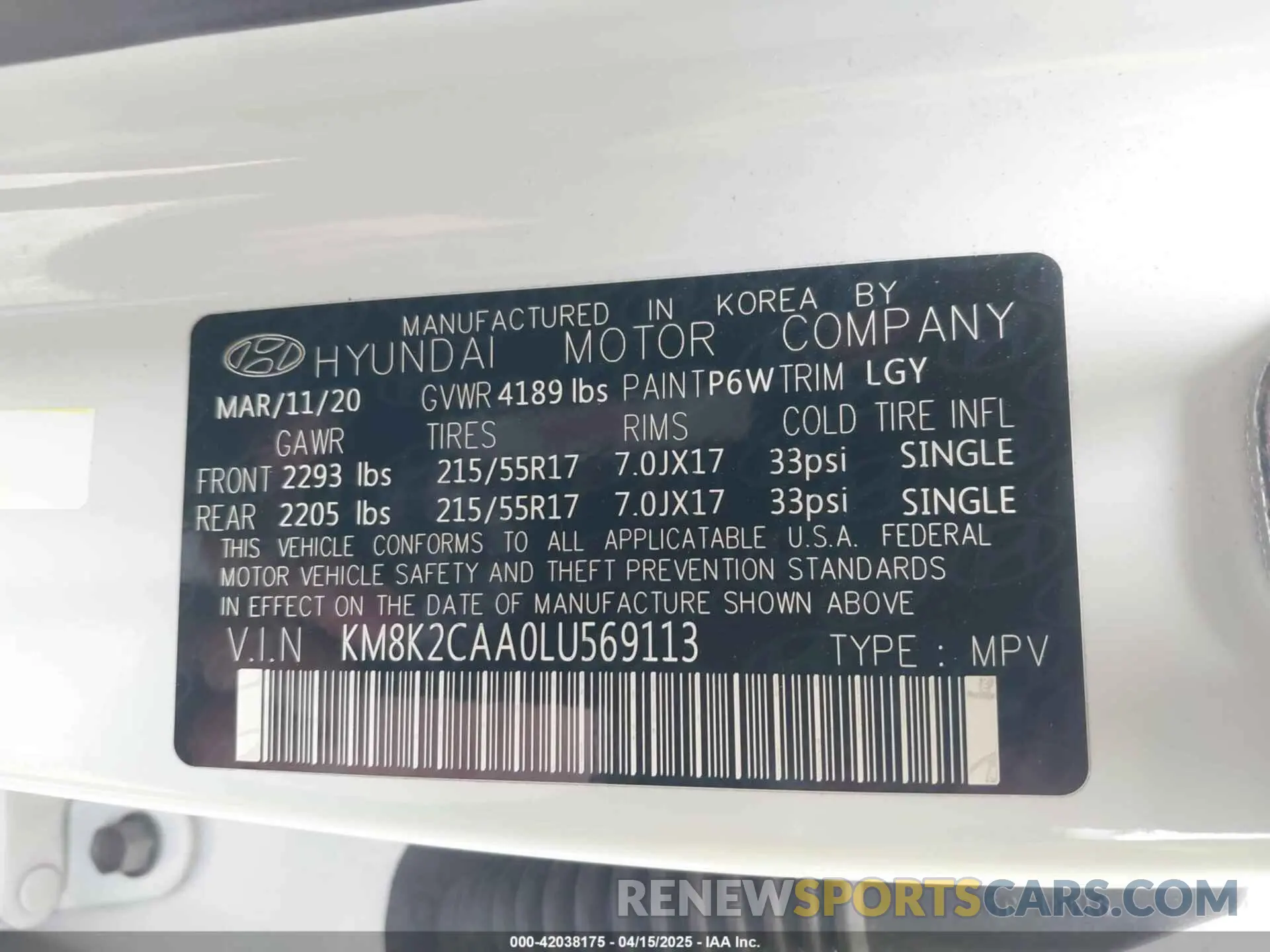 9 Photograph of a damaged car KM8K2CAA0LU569113 HYUNDAI KONA 2020