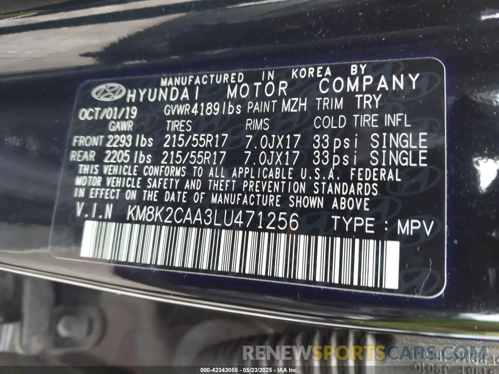 9 Photograph of a damaged car KM8K2CAA3LU471256 HYUNDAI KONA 2020