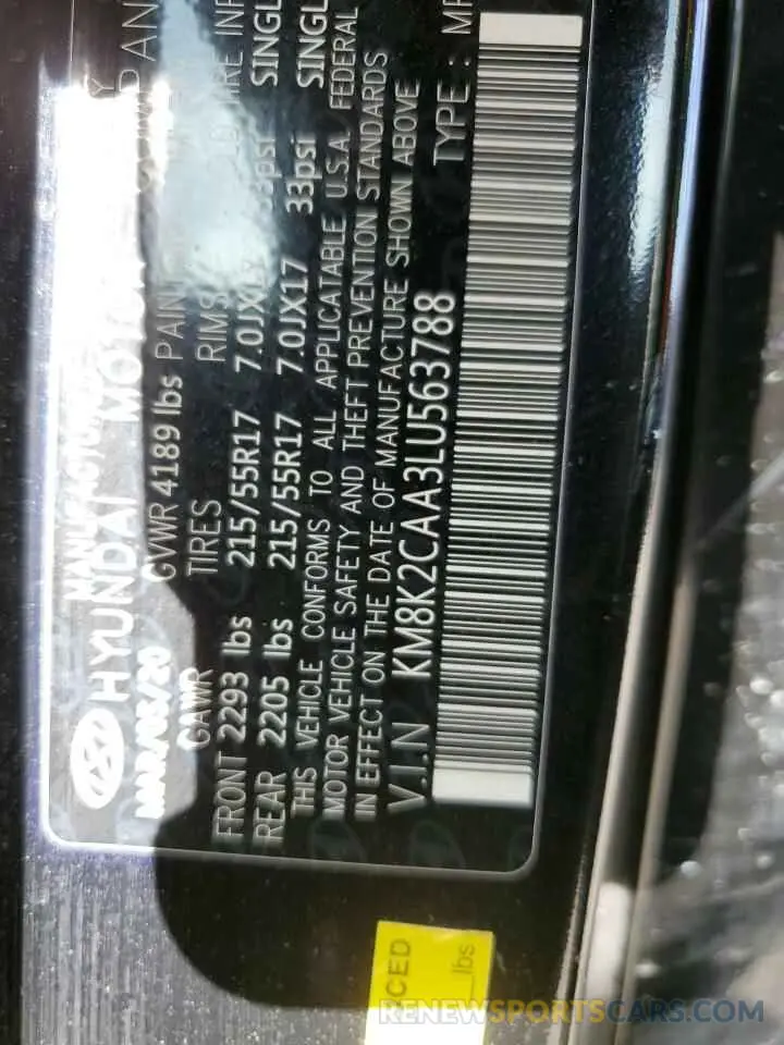 13 Photograph of a damaged car KM8K2CAA3LU563788 HYUNDAI KONA 2020
