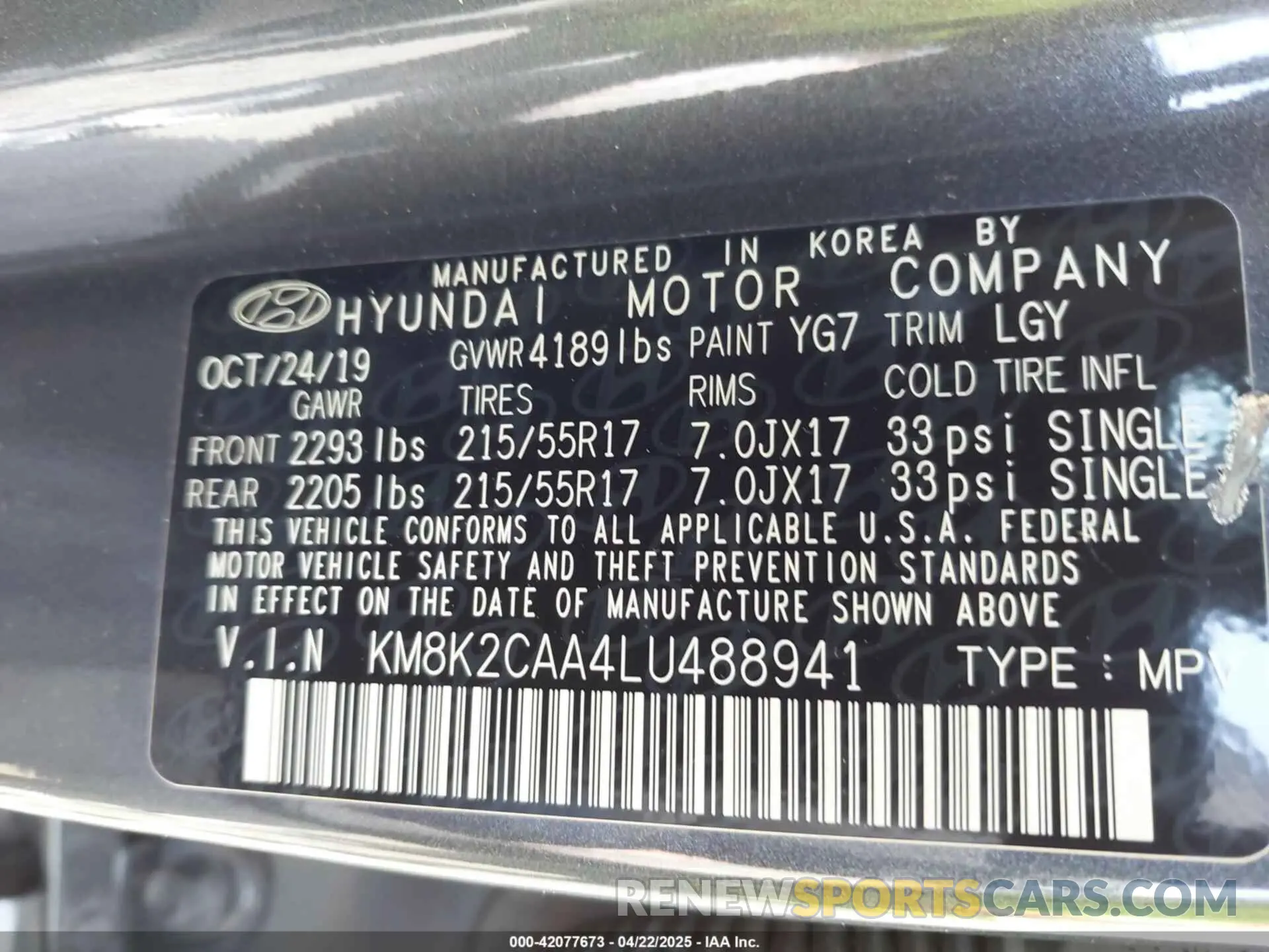 9 Photograph of a damaged car KM8K2CAA4LU488941 HYUNDAI KONA 2020