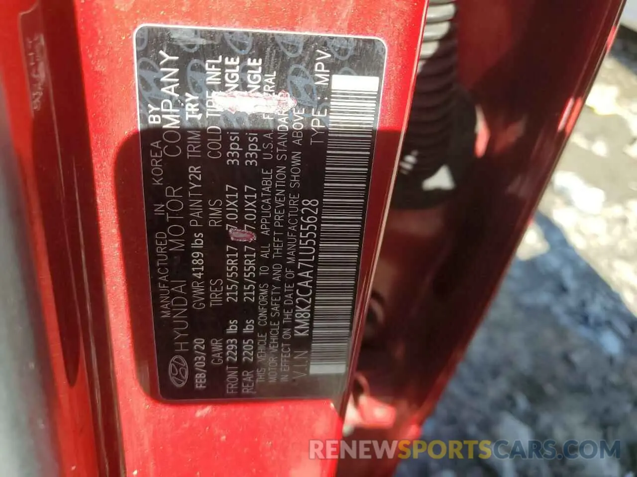 12 Photograph of a damaged car KM8K2CAA7LU555628 HYUNDAI KONA 2020