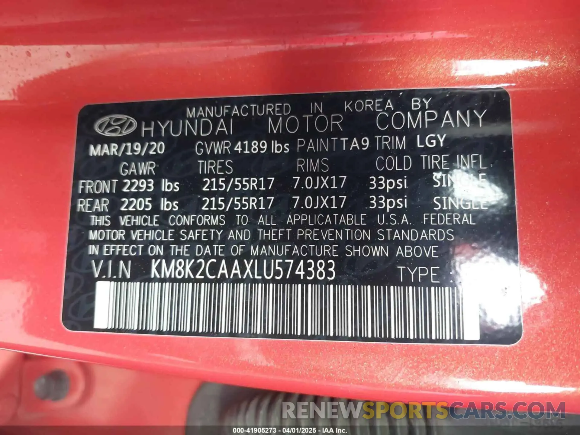 9 Photograph of a damaged car KM8K2CAAXLU574383 HYUNDAI KONA 2020