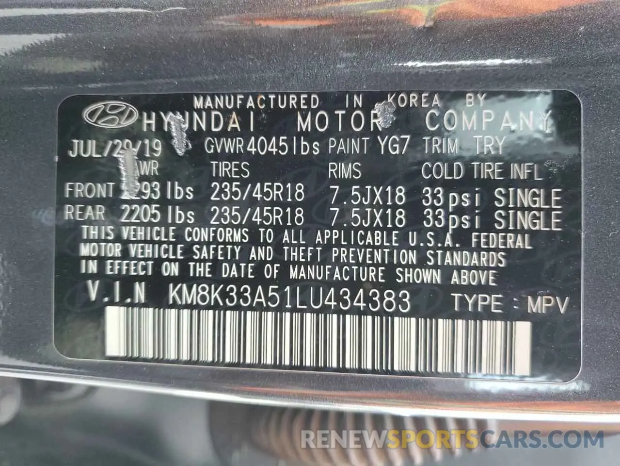 13 Photograph of a damaged car KM8K33A51LU434383 HYUNDAI KONA 2020