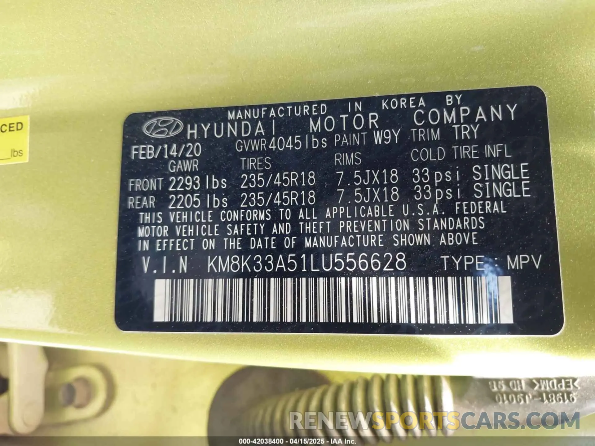 9 Photograph of a damaged car KM8K33A51LU556628 HYUNDAI KONA 2020